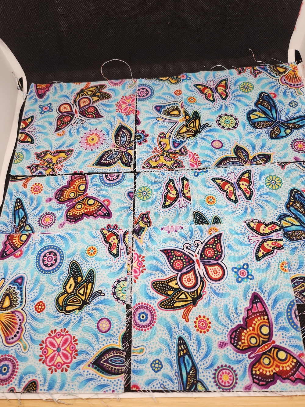 Light Blue Butterfly Print Quilting Fabric Squares 4.75 Onches 9 Pcs